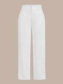 SHEIN BASICS Women's Fashionable White High Waist Straight Legged Cropped Trousers With Lining - White - View 6