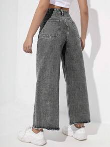 SHEIN Unity 女士日常休闲直筒牛仔裤 - 淺灰色 - 查看 3