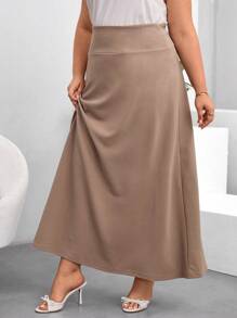 SHEIN Clasi Plus Size Rose Print Color Block Skirt, Suitable For Autumn And Winter