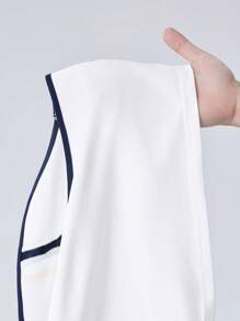 SHEIN EZwear CURVE 2024 Kích thước lớn Vai không đối xứng Đội Lá thư & Khối màu In Áo - trắng - Xem 7