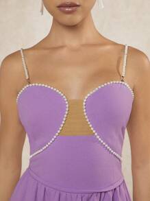 Hauture Embellished Trim Strap Summer Cami Dress - Purple - View 4