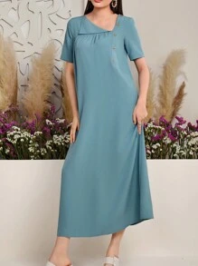 Mulvari Vestido Con Botones Decorado Con Cuello Asimétrico De Color Liso Para Mujer