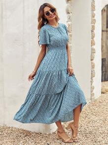 SHEIN Clasi 节日碎花印花长裙，收腰超长款女装