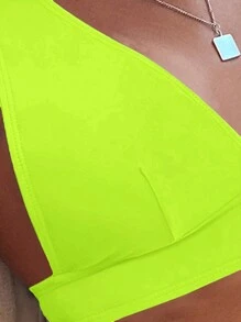 SHEIN Swim 女款時尚螢光霓虹比基尼套裝，適合夏季海灘假期風格 - 綠色 - 查看 4