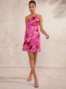 L'Amorae Vestido Con Estampado De Brocha Y Espalda Abierta Con Pliegues - Multicolor - Ver 6