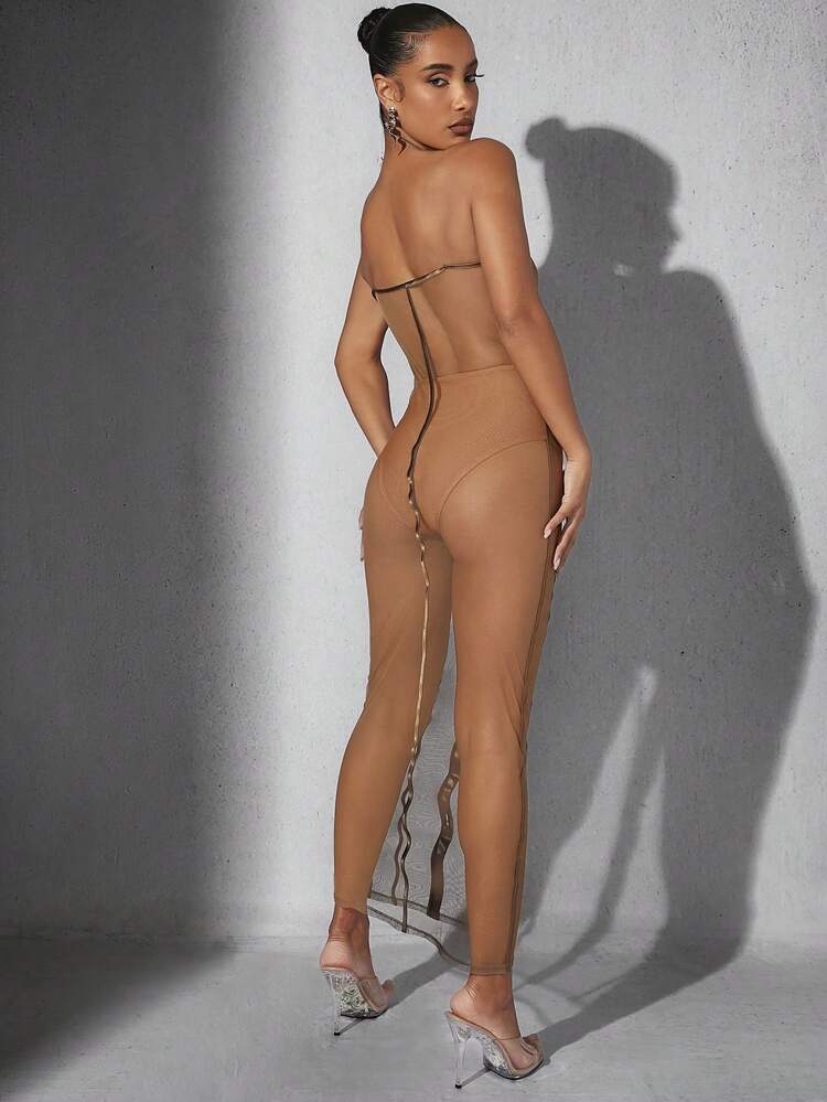 Sheer Hook & Eye Seam Tube Dress