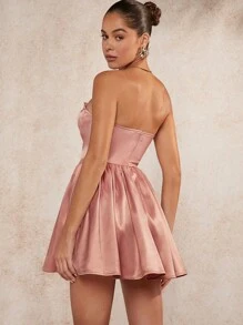 L'Amorae Pleated Bust Sweetheart Satin Dress