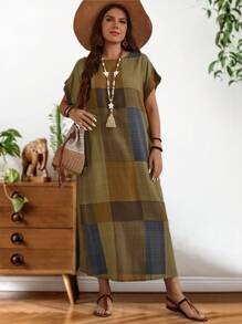 EMERY ROSE Vestido de cuadros de verano para tallas grandes