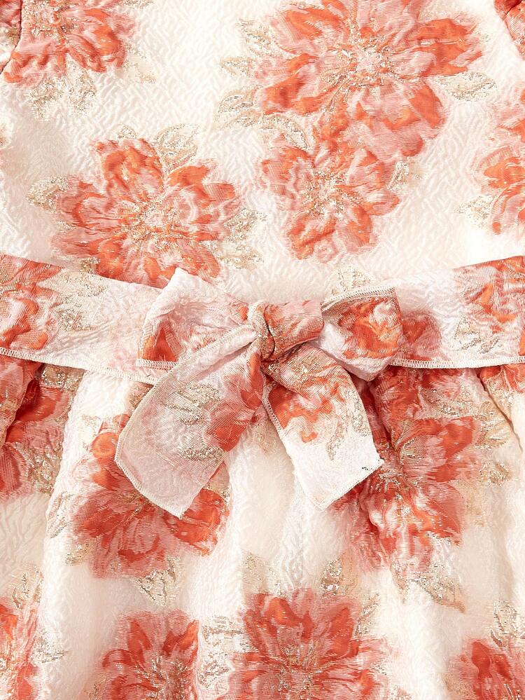 Tween Girls' European Style Vintage Heavy Duty Party Elegant Princess Dress With Floral Print