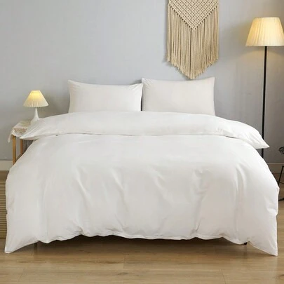 2件或3件套白色纯色双面被套套装（1个被套和1/2个枕套），透气床上用品套装，适合家庭使用，四季皆宜。双色设计，适用于卧室、客房、婚礼、情人节、宿舍、学校等各种场合。