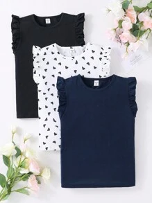 SHEIN Tween Girl 3-delige set mooie casual multicolor gebreide tanktop met hartjesprint, vakantie, zomer, reizen