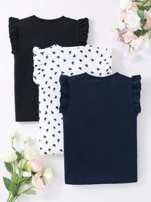 SHEIN Tween Girl 3-delige set mooie casual multicolor gebreide tanktop met hartjesprint, vakantie, zomer, reizen