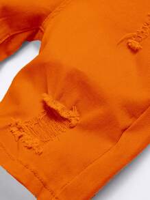 Tween Boy Summer Casual Distressed Denim Shorts With Slanted Pockets - Orange - View 3