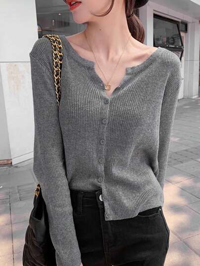 韩版简约柔软长袖女式开衫、长袖上衣