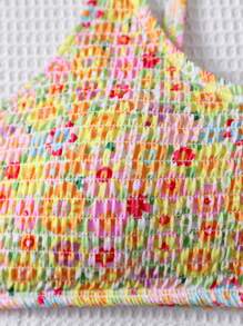 Swim Mod Plus Size Women's Summer Beach Vacation Floral Halter Bikini Top