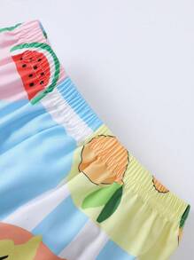 2 Pièces Tenue À Manches À Bulles À Imprimé Fruit Patchwork Adorable Pour Bébé Fille. Convient Pour Un Usage Quotidien En Été. - Multicolore - Voir 5