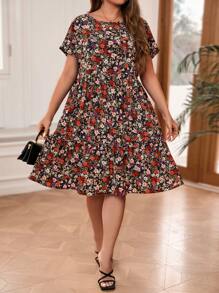 EMERY ROSE 大碼夏日假期迷你花卉印花連身裙 - 黑色 - 查看 5