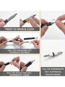 6 in 1 Multitool Pen Construction Tool, Gift Tool Pen, Multi Tech Pen with Ballpoint Pen, Ruler, Stylus, Level, Screwdriver, Personalized Pen Tool Gadget Pen Gift for Men Stocking Stuffers Dad Gifts, Christmas, Birthday, Kid, Teacher - Black - View 10