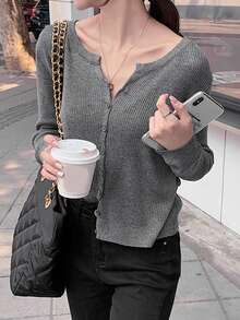 韩版简约柔软长袖女式开衫、长袖上衣