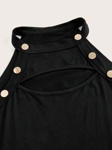 EMERY ROSE Vestido largo y entallado con abertura, estilo casual maximalista para mujer, sin mangas, con cuello redondo, corte y botones, de color negro y ajustado - Negro - Ver 5