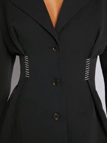 Hauture Blazer oversize con hombros acolchados, pliegues y bajo acampanado - Negro - Ver 4
