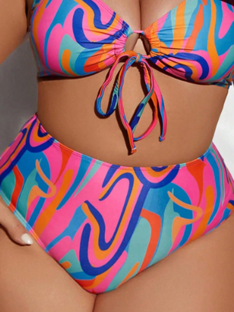 SHEIN Swim Curve Quần bikini màu sắc sành điệu dành cho nữ Plus Size dành cho bãi biển mùa hè - Nhiều màu - Xem 1