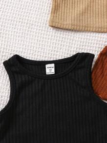 SHEIN 3pcs/Set Girls' Summer Sleeveless Tank Tops, Assorted Colors - Multicolor - View 4