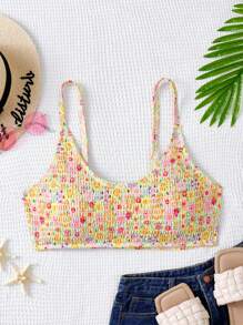 Swim Mod Plus Size Women's Summer Beach Vacation Floral Halter Bikini Top