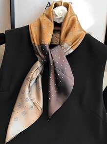 1pc Women's Fashionable Versatile Star Print 27.6"X27.6" Bandana Scarf, Soft & Comfortable Shawl, Suitable For Daily Wear And Valentine's Day Accessory - Coffee Color - View 5