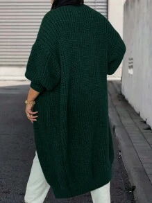SHEIN LUNE Plus Size Batwing Sleeve Long Cardigan, Winter - Dark Green - View 1