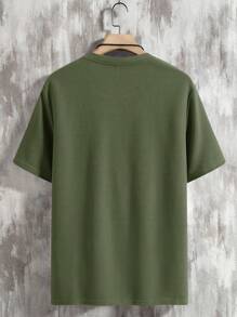 Manfinity Homme Men's Textured Fabric V-Neck Tee With Cut-Out Design, Suitable For Summer Casual Wear - Army Green - View 2