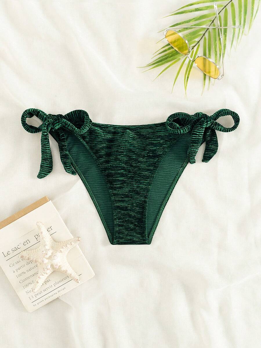 SHEIN Swim Solid Color Side Tied Bikini Bottoms Summer - Green - View 1