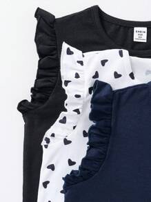 SHEIN Tween Girl 3-delige set mooie casual multicolor gebreide tanktop met hartjesprint, vakantie, zomer, reizen