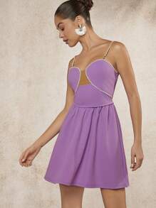 Hauture Embellished Trim Strap Summer Cami Dress - Purple - View 5