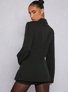 Hauture Blazer oversize con hombros acolchados, pliegues y bajo acampanado - Negro - Ver 2