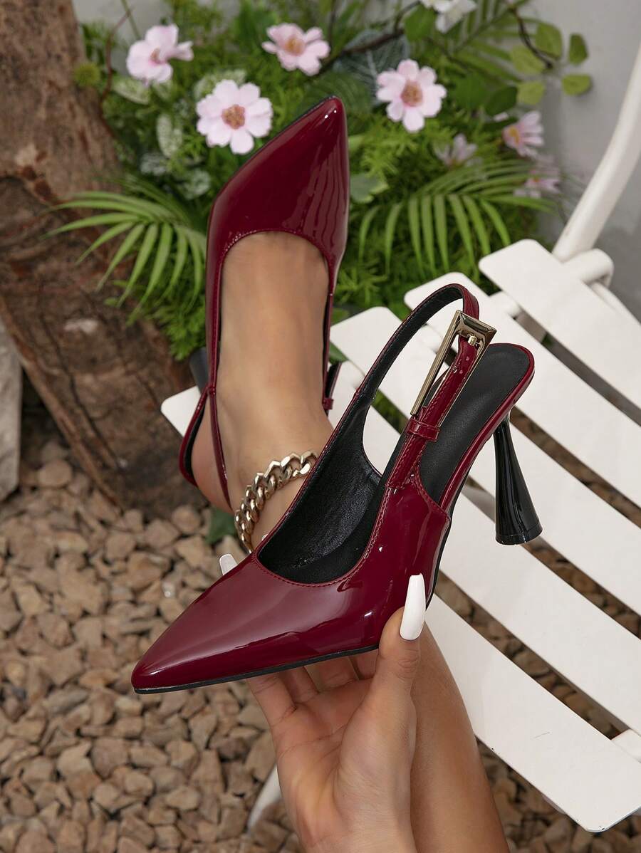 Novos sapatos de salto alto fechados com alça para a Primavera/Verão - Vinho - Visão 1