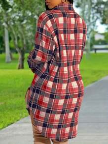Maweii 女士加大碼格紋連衣裙 - 紅色 - 查看 2