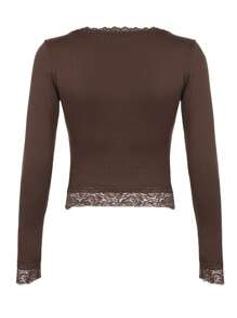 INAWLY 女式春夏休闲撞色蕾丝短款短袖上衣