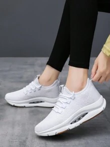 Baskets respirantes en maille pour femmes, chaussures décontractées à lacets pour l'extérieur, chaussures basses confortables - Blanc - Voir 3