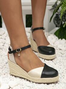 And Stylish Fairy Style Wedge Heeled Shoes Featuring Classic Retro Woven Heel Design, Height-Enhancing And Casual Retro, Black Shoes For Women