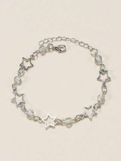 1pc Punk Style White Faux Pearl Five-Pointed Star Charm Bracelet For Women