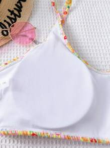 Swim Mod Plus Size Women's Summer Beach Vacation Floral Halter Bikini Top