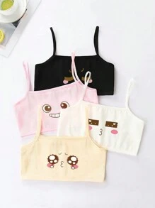 SHEIN Tween Girl 4Pcs Cartoon Graphic Bralette Cute Tops - Multicolor - View 1
