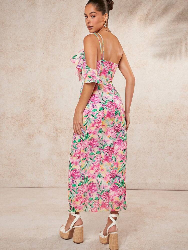 Floral One Shoulder Ruffle Dress