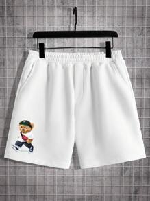 Manfinity Hypemode Men's Summer Casual Bear Printed Short Sleeve T-Shirt And Shorts 2pcs/Set