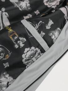 Chaqueta fresca con estampado de flores simple y elegante con forro de contraste y estilo versátil - Gris - Ver 7