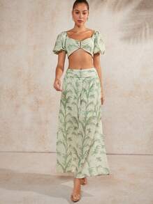 L'Amorae Bộ áo tay bồng và quần dài Leaf - Nhiều màu - Xem 5