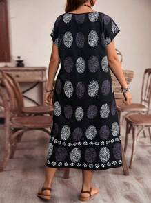 EMERY ROSE Đầm Maxi Tay Cánh Dơi In Họa Tiết Phong Cách Kỳ Nghỉ Hè Cho Nữ Cỡ Lớn, Đầm Đi Biển, Trang Phục Ngày Lễ Boho - màu đen - Xem 2