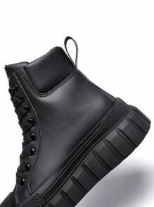 Giày cao cổ đế dày buộc dây màu đen trơn thu/đông 2025 dành cho nữ, thời trang thường ngày đa năng, phù hợp cho mọi mùa, đi xe máy ngoài trời - màu đen - Xem 7