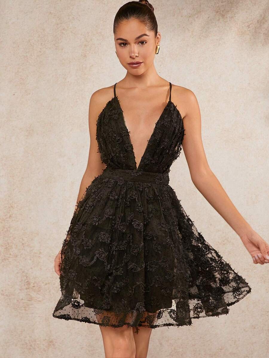 L'Amorae Cổ Lao Không lưng Ren Đầm - màu đen - Xem 1